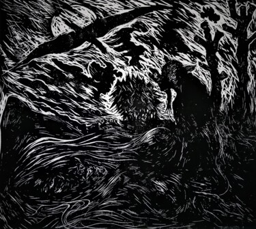Printmaking titled "BEAUTY and HER BLAC…" by Joseph Urie, Original Artwork, Linocuts
