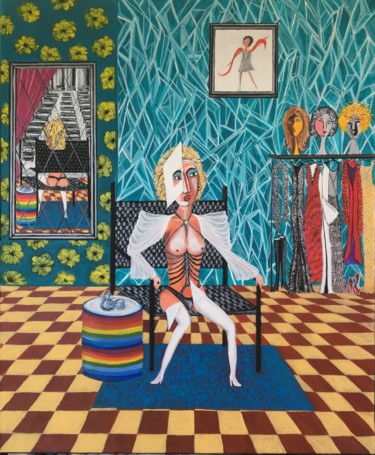 Painting titled "La loge" by Jean Luc Onré, Original Artwork, Acrylic Mounted on Wood Stretcher frame