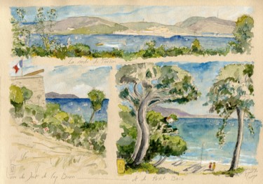 Schilderij getiteld "Toulon et sa rade" door Loran De Cevinne, Origineel Kunstwerk, Aquarel