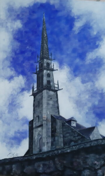 Eglise de Dirinon en Bretagne Painting titled "Eglise de Dirinon e…" by Colette Tournier, Original Artwork, Acrylic