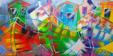 Peinture intitulée "LE MATIN DES BOLINC…" par Myriam Guenaizia, Œuvre d'art originale, Huile Monté sur Châssis en bois