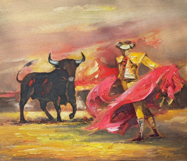 绘画 标题为“Bullfight (30x35cm…” 由Hayk Miqayelyan, 原创艺术品, 油 安装在木质担架架上