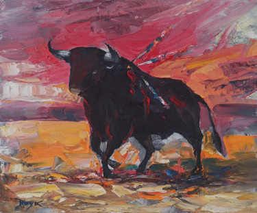 绘画 标题为“Bull (24x30cm oil/c…” 由Hayk Miqayelyan, 原创艺术品, 油 安装在木质担架架上