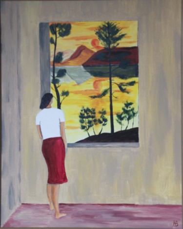 Painting titled "REVERIE A LA FENETRE" by Hubert Bridoux, Original Artwork, Acrylic