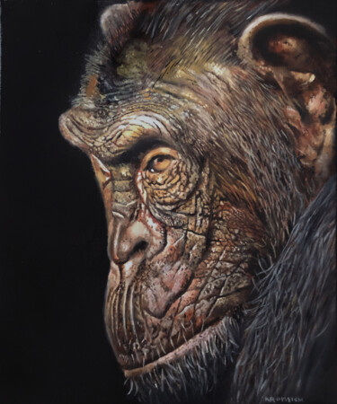 Schilderij getiteld "chimp 6" door Franzart, Origineel Kunstwerk, Olie Gemonteerd op Frame voor houten brancard