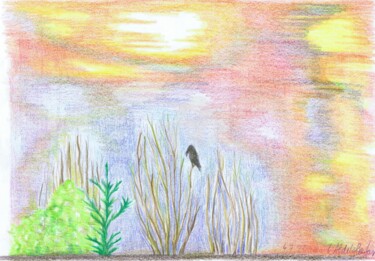 Zeichnungen mit dem Titel "Abendstimmung mit K…" von Luethi Alias Abdelghafar, Original-Kunstwerk, Bleistift