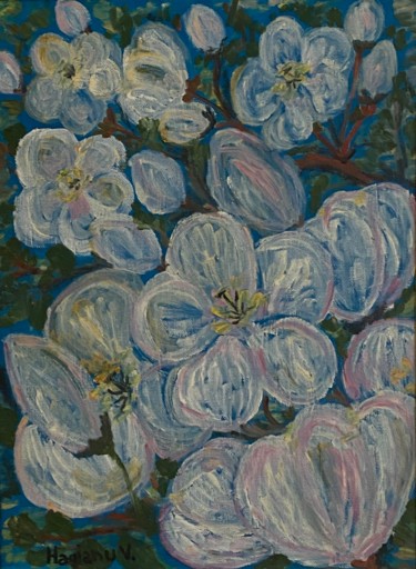 The branch of a bloomed tree.Oil on canvas.Viorica Hagianu Painting titled "The branch of a blo…" by Viorica Hagianu, Original Artwork, Oil Mounted on Wood Stretcher frame