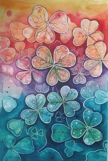 Peinture intitulée "Клевер" par Nadezhda Opekunova (Lillas Art), Œuvre d'art originale, Aquarelle Monté sur Carton