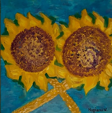 Sunflowers,in pair.Original oil on canvas.Viorica Hagianu Painting titled "Sunflowers,in pair.…" by Viorica Hagianu, Original Artwork, Oil Mounted on Wood Stretcher frame