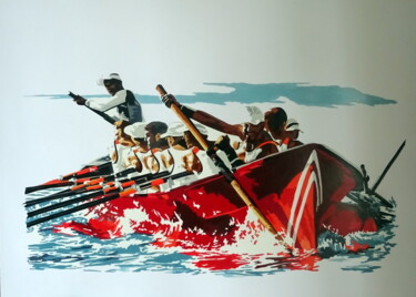Painting titled "trainière 1" by Eric Bourdon, Original Artwork, Oil