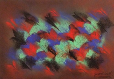 图画 标题为“Abstrait” 由Etienne Guérinaud, 原创艺术品, 粉彩 安装在玻璃上