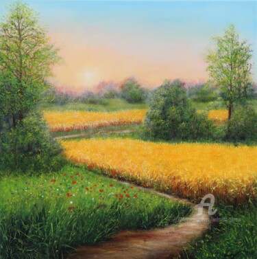Wheat field in summer #4 Peinture intitulée "Wheat field in summ…" par Ludmilla Ukrow, Œuvre d'art originale, Huile
