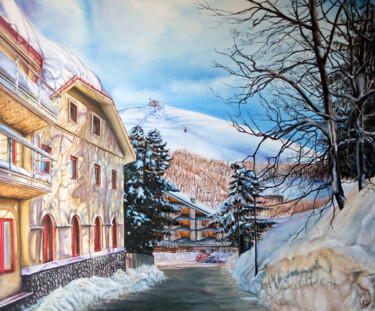 Peinture intitulée "Tra i Monti Innevati" par Michelangelo Rossi, Œuvre d'art originale, Huile