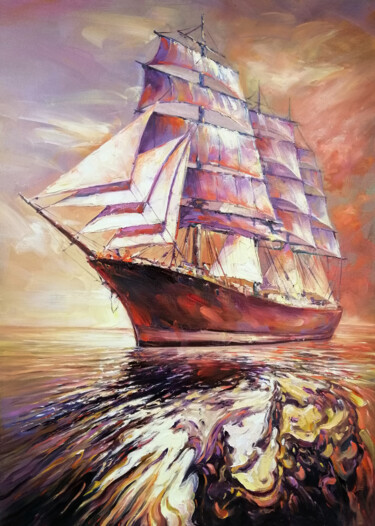 Ship by Artem Grunyka Peinture intitulée "Ship by Artem Gruny…" par Artem Grunyka, Œuvre d'art originale, Huile