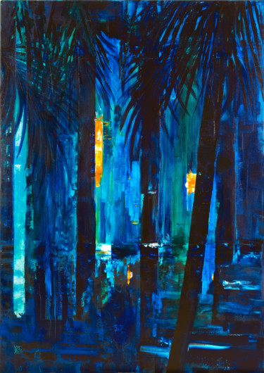 Blue Jungle Painting titled "Blue Jungle" by Joelle Kem Lika, Original Artwork, Acrylic Mounted on Wood Stretcher frame