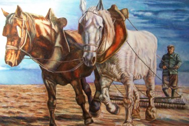 Schilderij getiteld "labours 1" door Michel Pranzetti, Origineel Kunstwerk, Olie Gemonteerd op Frame voor houten brancard