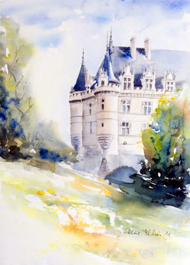 Peinture intitulée "Azay le Rideau" par Martine Saint Ellier, Œuvre d'art originale, Aquarelle