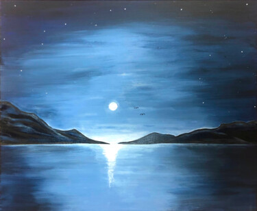 Painting titled "Nuit solaire" by Mlefevre, Original Artwork, Acrylic Mounted on Wood Stretcher frame