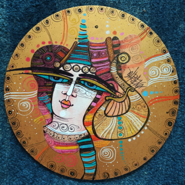 Peinture intitulée "La lyre" par Albena Vatcheva, Œuvre d'art originale, Collages Monté sur Panneau de bois