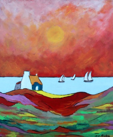 Peinture intitulée "Entre terre et mer" par Alain Charles Richer, Œuvre d'art originale, Acrylique