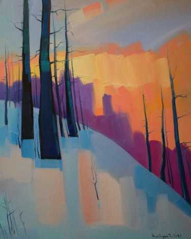 Pittura intitolato "Winter-7 (40x50cm,…" da Tigran Aveyan, Opera d'arte originale, Olio Montato su Telaio per barella in leg…