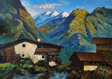 Mountains (100x70cm, oil painting, palette knife) 제목이 "Mountains (100x70cm…"인 미술작품 Narek로, 원작, 기름 나무 들것 프레임에 장착됨