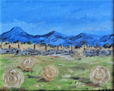 Painting titled "Foins en Ardèche" by Roberto Urbano, Original Artwork, Oil Mounted on Wood Stretcher frame