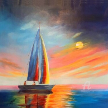 Peinture intitulée "Couché du soleil" par Marie-Christine Daubioul (christinearts), Œuvre d'art originale, Acrylique