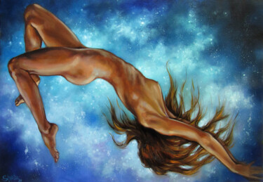 Falling Painting titled "Falling" by Kostiantyn Shyptia, Original Artwork, Oil Mounted on Wood Stretcher frame