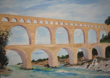 Ζωγραφική με τίτλο "Pont du Gard" από Roberto Urbano, Αυθεντικά έργα τέχνης, Λάδι