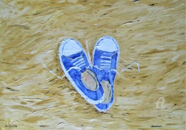 Ζωγραφική με τίτλο "Baskets sur la plage" από Roberto Urbano, Αυθεντικά έργα τέχνης, Λάδι Τοποθετήθηκε στο Ξύλινο φορείο σκε…