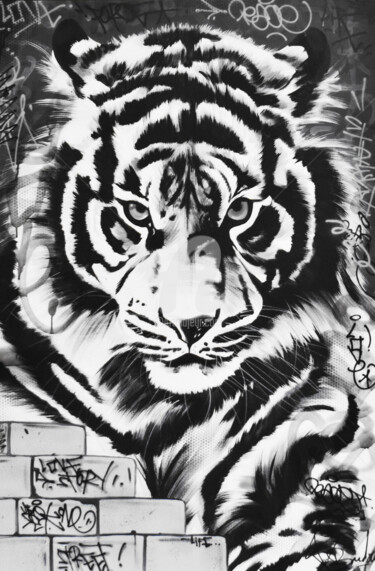 绘画 标题为“BLACK TIGER” 由Vincent Bardou, 原创艺术品, 丙烯 安装在木质担架架上