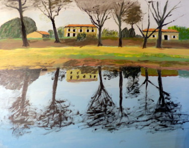 Etang à Villandraut Peinture intitulée "Etang à Villandraut" par Marcel De Nazelle, Œuvre d'art originale, Acrylique