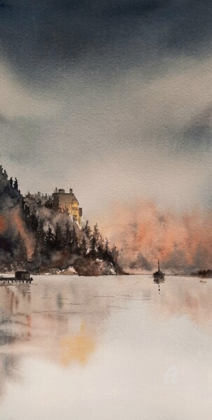 LE LAC Peinture intitulée "LE LAC" par Alain Devienne, Œuvre d'art originale, Aquarelle