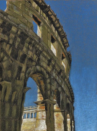 VESPASIAN AMPHITHEATER IN PULA Drawing titled "VESPASIAN AMPHITHEA…" by Nives Palmić, Original Artwork, Pastel