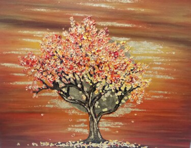 Painting titled "Golden tree" by Marina Ternavskaya, Original Artwork, Acrylic Mounted on Wood Stretcher frame