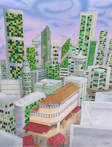 Dans la cité Peinture intitulée "Dans la cité" par Sylvie Cappe, Œuvre d'art originale, Aquarelle