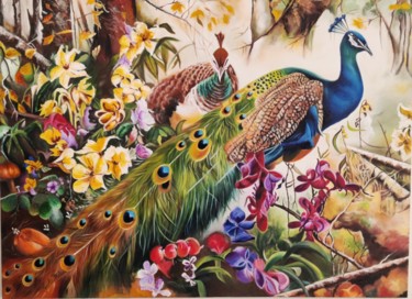 绘画 标题为“Birds of Heaven” 由Geetu Thakur, 原创艺术品, 油