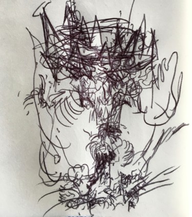 Dessin intitulée "The king of silence" par Olga Richir, Œuvre d'art originale, Stylo à bille