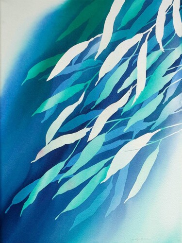 绘画 标题为“Blauer Blättertanz” 由Kristin Tessen (youdesignme), 原创艺术品, 丙烯 安装在木质担架架上