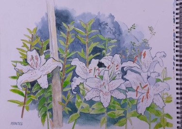 Peinture intitulée "Lys royaux" par Olivier Montes, Œuvre d'art originale, Aquarelle