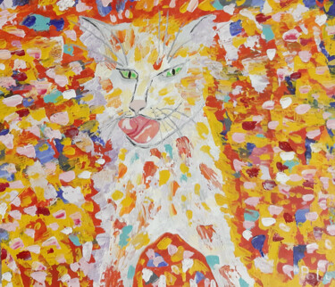 Cat emotions (original painting on canvas with animal) 「Cat emotions (origi…」というタイトルの絵画 Polyによって, オリジナルのアートワーク, アクリル その他の剛性パネルにマウント