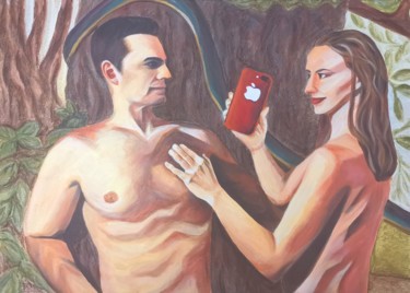 绘画 标题为“ADAM AND EVE NOWADA…” 由Hanna Borowska, 原创艺术品, 丙烯 安装在木质担架架上