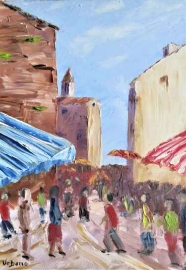 Painting titled "Marché de Carpentras" by Roberto Urbano, Original Artwork, Oil