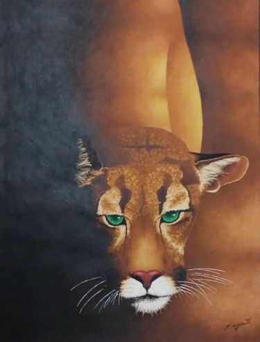 绘画 标题为“Le Puma” 由Sylvie Cappe, 原创艺术品, 水彩