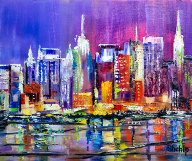绘画 标题为“New York - thousand…” 由Natalia Shchipakina, 原创艺术品, 油 安装在木质担架架上