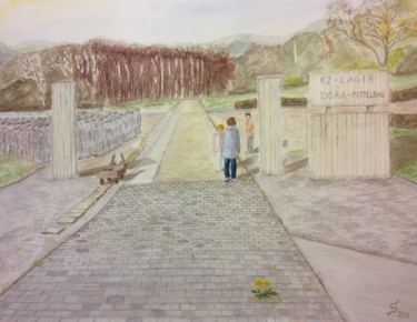 Malerei mit dem Titel "Appellplatz KZ Mitt…" von Stefan Dhein, Original-Kunstwerk, Aquarell