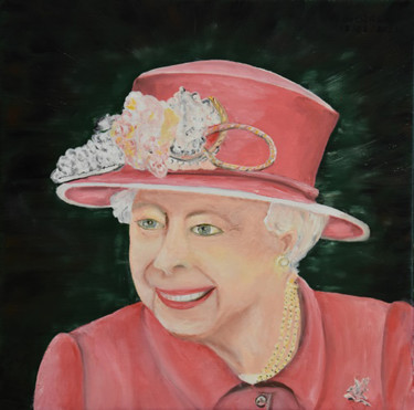 绘画 标题为“"Elisabeth II"...” 由André Goinaud, 原创艺术品, 油 安装在木质担架架上