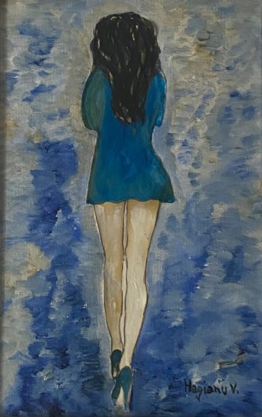 Gabrielle, young woman on high heel. Oil on canvas Painting titled "Gabrielle, young wo…" by Viorica Hagianu, Original Artwork, Oil Mounted on Wood Panel