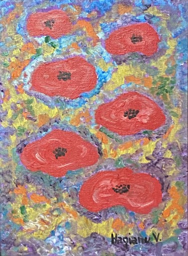 Poppies, summer vibe. Abstract.Oil on canvas.Viorica Hagianu Painting titled "Poppies, summer vib…" by Viorica Hagianu, Original Artwork, Oil Mounted on Wood Panel